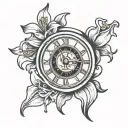 broken clock face lily tattoo design idea