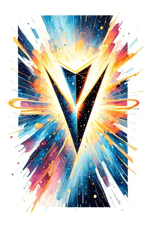 Abstract comet with a very fine luminous halo, a few geometric shapes triangle orbit dotted line tattoo design idea