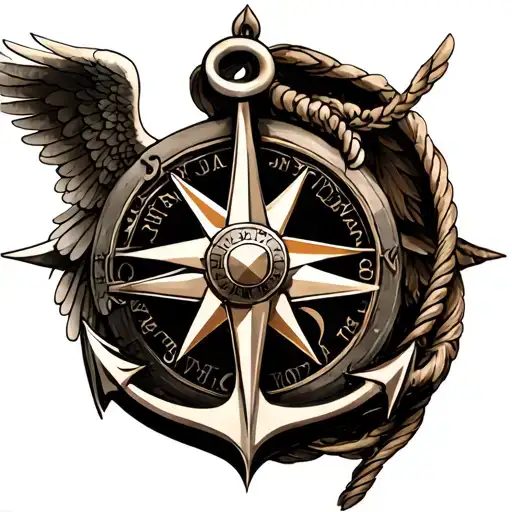 angel and compass anchor intertwined tattoo design idea