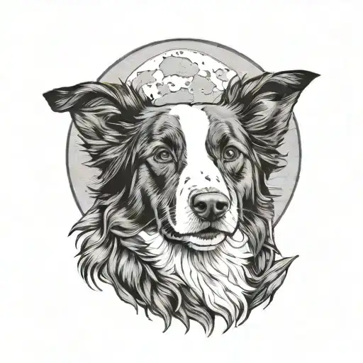 border collie in front of moon tattoo design idea
