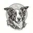 border collie in front of moon tattoo design idea