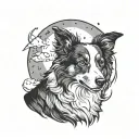 border collie in front of moon tattoo design idea