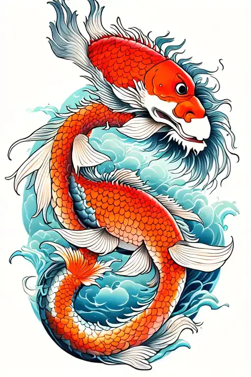 koi fish dragon buddha spaceman tattoo design idea