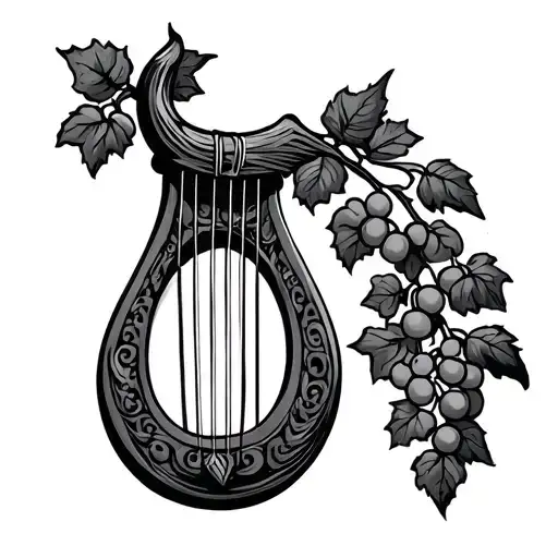 greek lyre wrapped in grapevines tattoo design idea