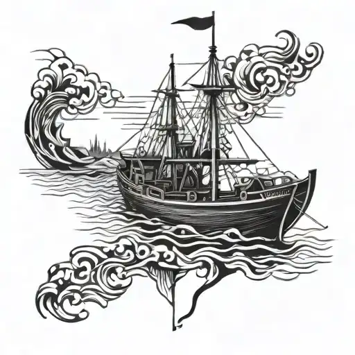 Incorporate a traditional Finnish boat design into a military-inspired tattoo tattoo design idea