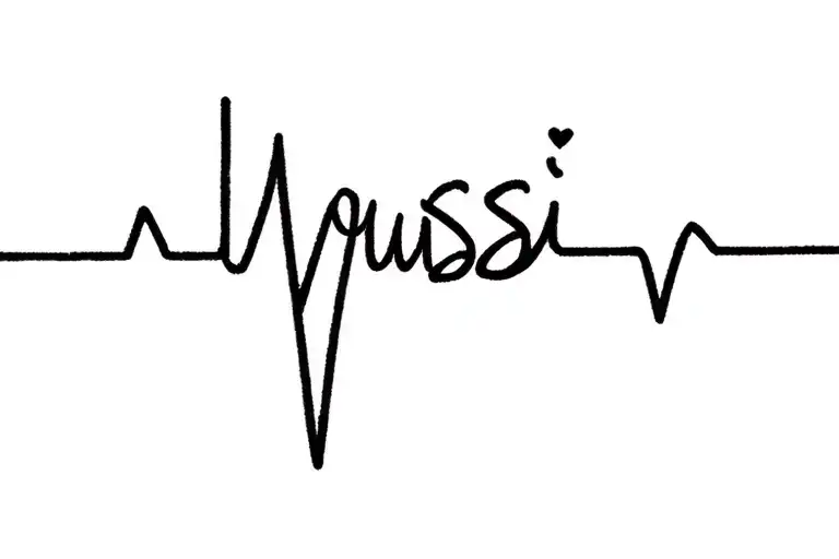 "Youssi 20.09.65 - 14.02.25" "Youssi 20.09.65 - 14.02.25" "Youssi" heartbeat line with name incorporated tattoo design idea