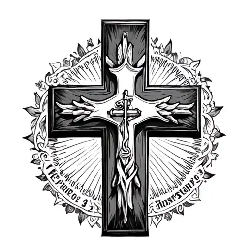 men's cross with proverbs 3:5 6 tattoo design idea