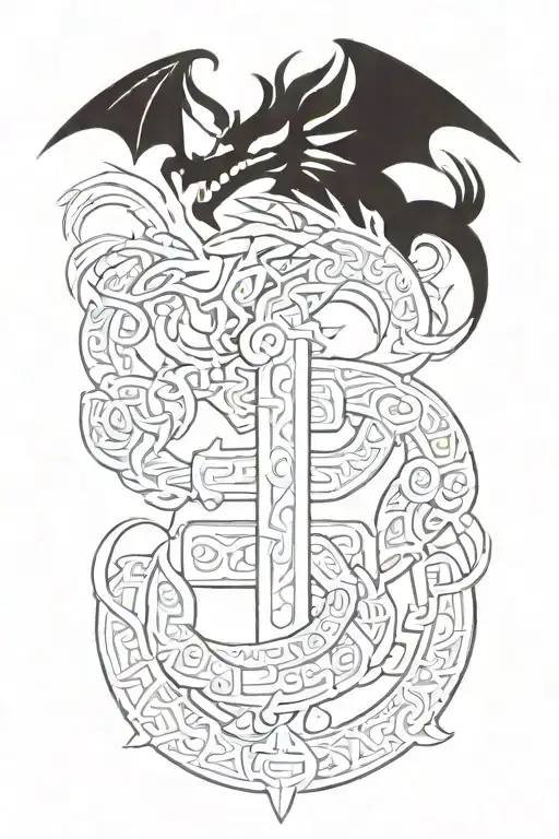 Aztec dragon wrapping around a cross  tattoo design idea