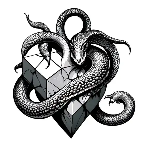 snake, heart, cube, infiniti shape, skeletal snake tattoo design idea