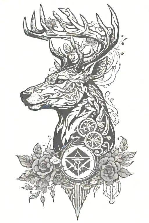 Destiny 2 game Stag head within game symbols incorporated tattoo design idea