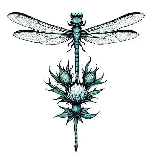 Scottish thistle dragonfly tattoo design idea