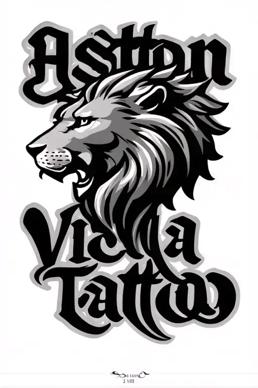 Aston Villa text and lion head tattoo design idea