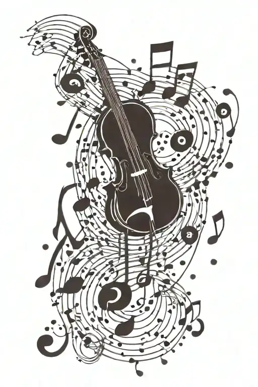 music notes, circle, rain drops falling tattoo design idea