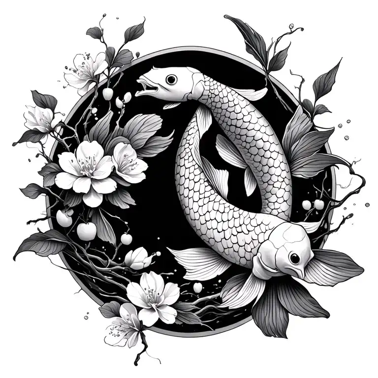 koi fish and cherry blossoms tattoo design idea