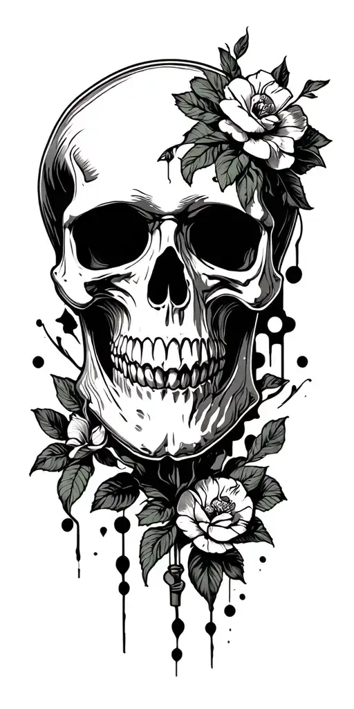 skull soft shading incorporating elements tattoo design idea