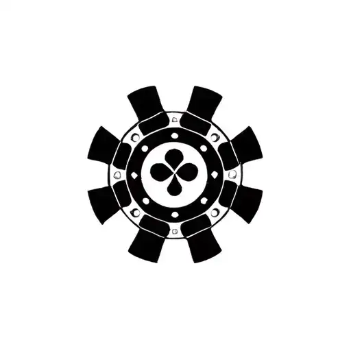 poker chip with bowling pins behind it tattoo design idea