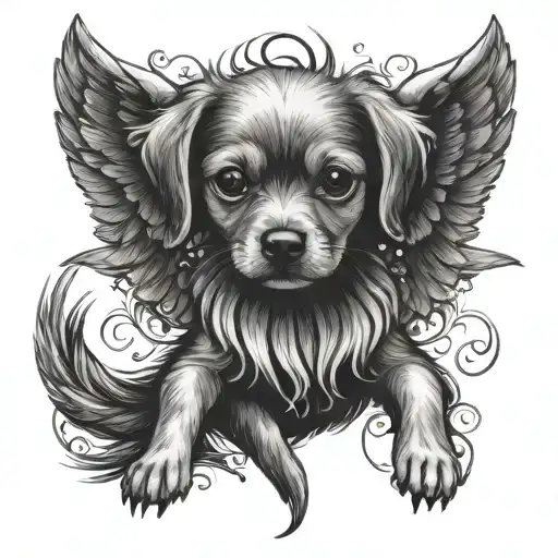 litlle dog with wings tattoo design idea