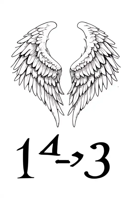 "1-4-3" angel wing tattoo design idea