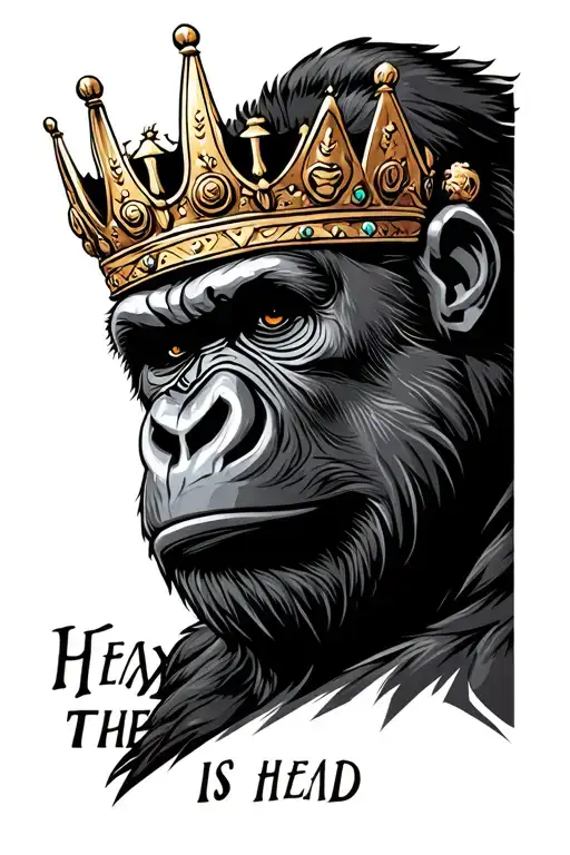 "Heavy is the head t" gorilla with Roman crown tattoo design idea