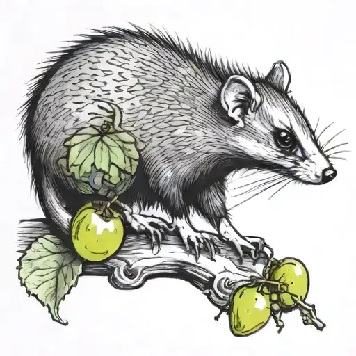 a Virginia opossum eating a grape tattoo design idea