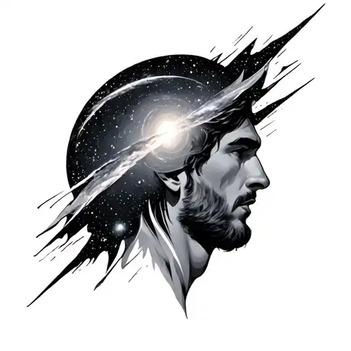 men shoulder galaxy black and white tattoo design idea