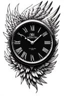 clock wing date tattoo design idea