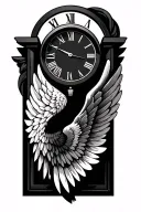 clock wing date tattoo design idea