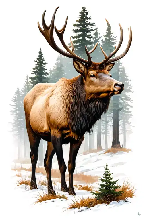 elk with a woods background tattoo design idea