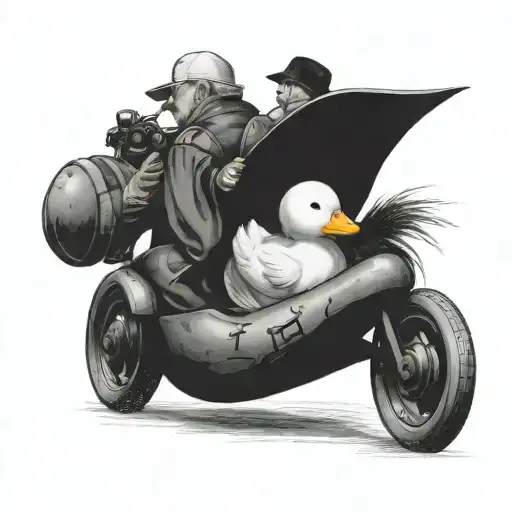 Engle with a rubber duck riding on the back  tattoo design idea