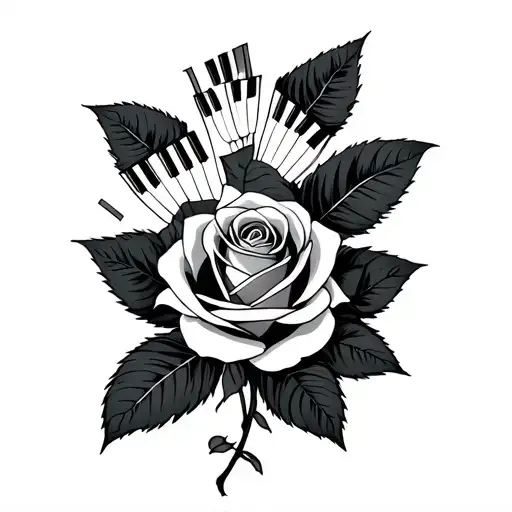 piano keys and rose intertwined tattoo design idea