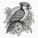 black and white quetzal bird with shading around  tattoo design idea