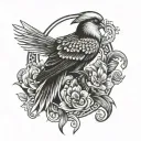 black and white quetzal bird with shading around  tattoo design idea