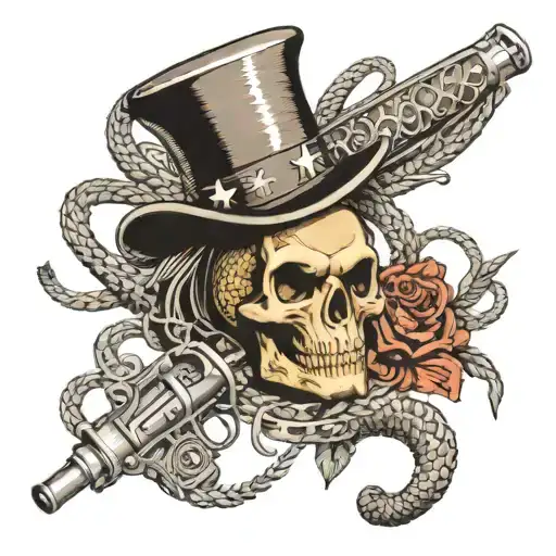 Diamondback rattle snake rapped around a old musket pistol with psalms 23:4 at the bottom like a old flag  tattoo design idea