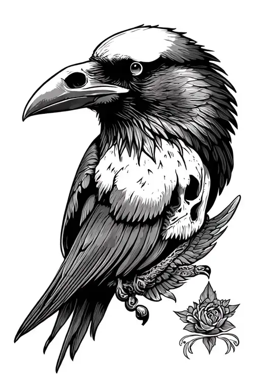 raven skull tattoo design idea