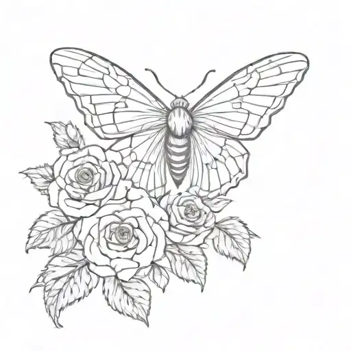 moth with roses tattoo design idea