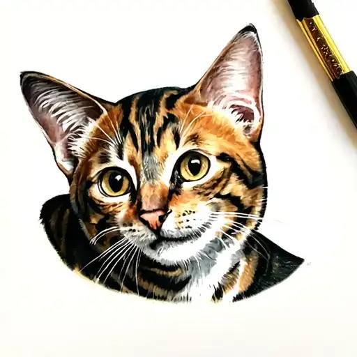 happy young bengal cat tattoo design idea
