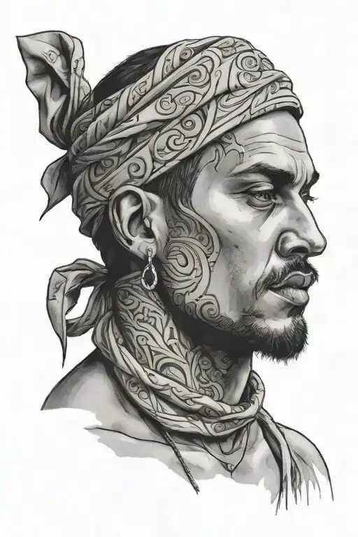 dark sexy man with bandanna tied around mouth tattoo design idea