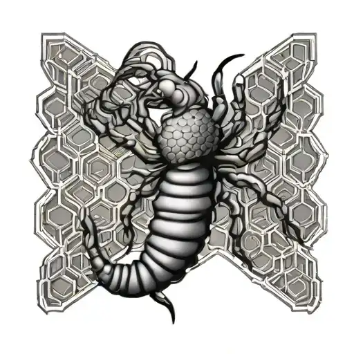 honeycomb geometric with a scorpion in the middle  tattoo design idea