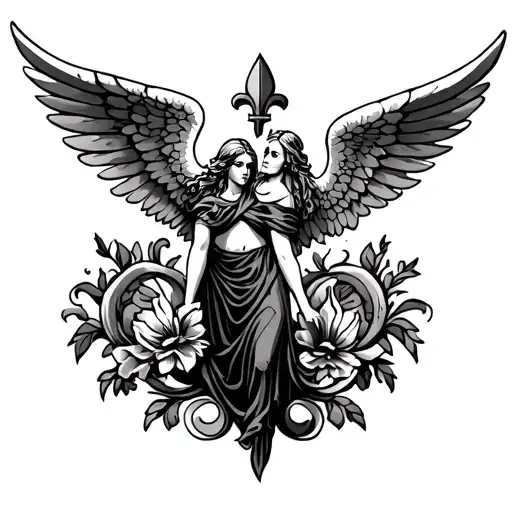 Angel and Fleur de Lys tattoo design idea