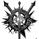 cyber sigilism medival sword tattoo design idea