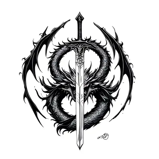 Berserk symbol with the dragon slayer sword going tattoo design idea