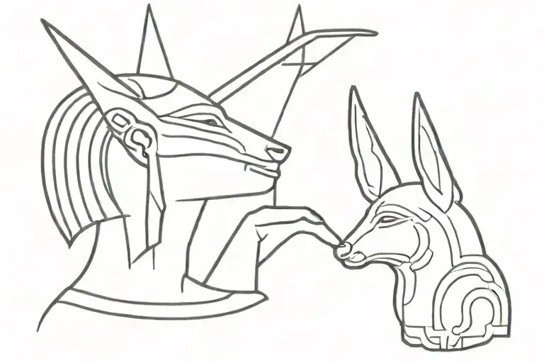 woman carrying water on her head, above the head of Anubis watching tattoo design idea