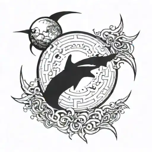 gothic moon ocean tattoo design idea