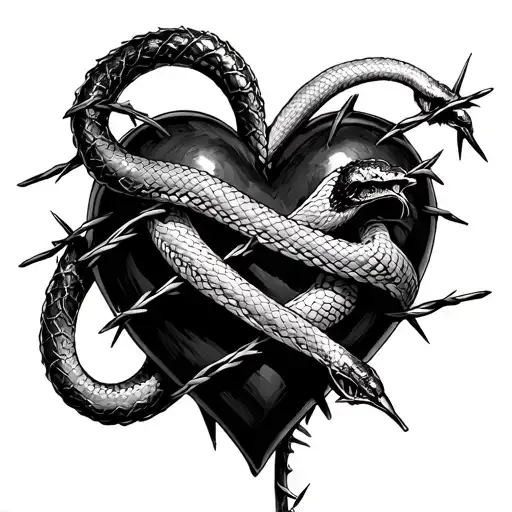 barbed wire heart with snake wrapped tattoo design idea