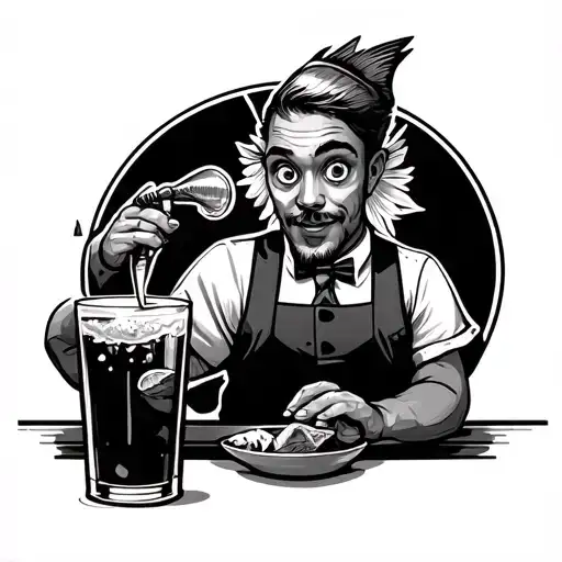 big eyed fish bartender mixing drinks tattoo design idea