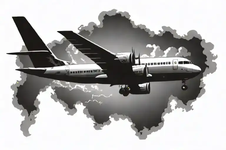 silhouette and shadow of an airplane flying overhead tattoo design idea
