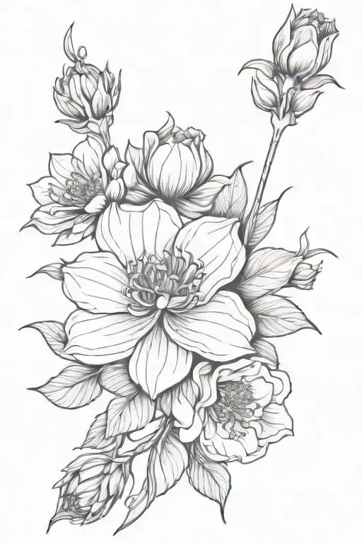 fine to medium line work, black outs shading and flowers tattoo design idea