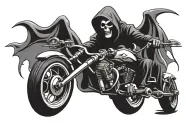 grim reaper riding a sport bike lifeline symbol intertwined tattoo design idea