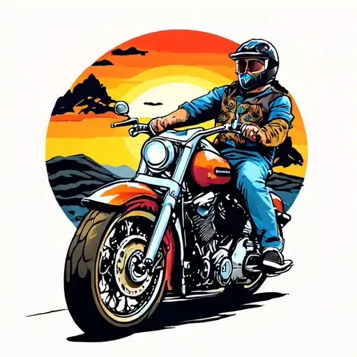 motorcycle ride into sunset tattoo design idea