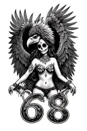 "Graffiti style number 68" eagle with feather wings, Day of the dead sexy girl,,  tattoo design idea